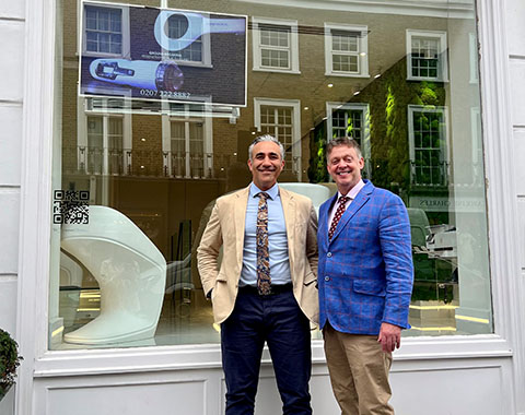 co-owners of MansMatters Mr. Almashan and Charles Turner outside of their Knightbridge clinic