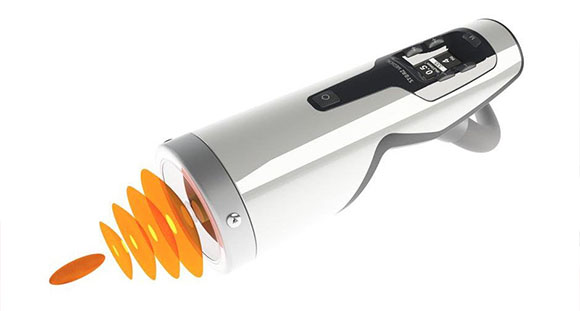 a 3D model of a the laser head to administer shockwave therapy