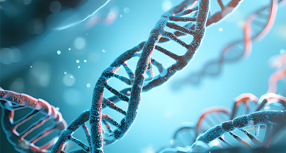 a 3D render of a double helix representing DNA